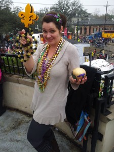 The Early Bird Gets The Booty: This lady snagged a hand painted Zulu coconut, one of Mardi Gras' most coveted throws!