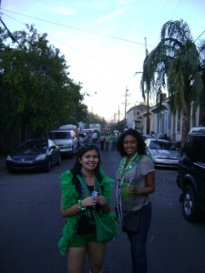 Friends Walking Irish Channel Streets Dressed for  The Holiday