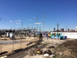 Floats Lined Up In An Industrial Part of Town