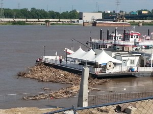 Debris Collects on Grounded St. Louis Riverboat